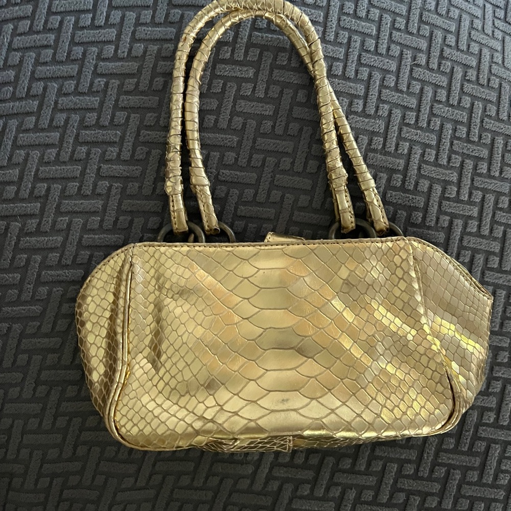 Donal J Pliner Gold Snakeskin Pattern Handbag
